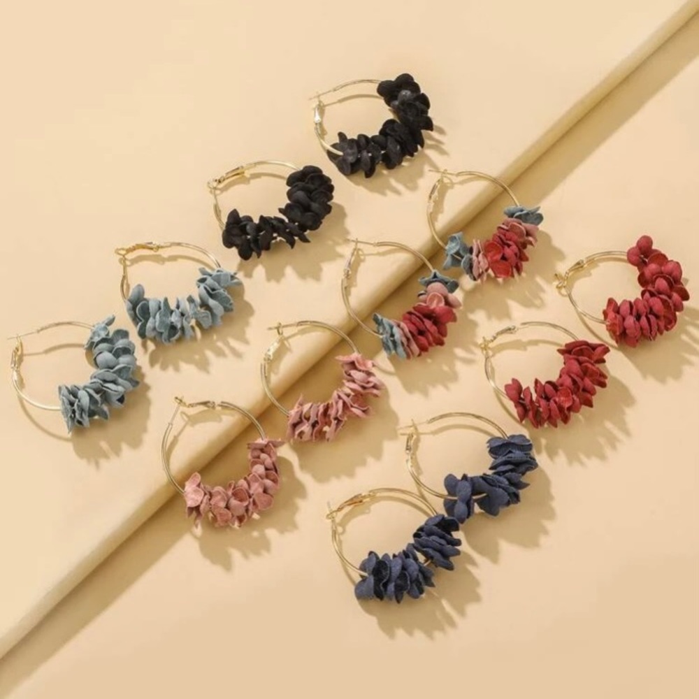 Fabric Flower Cloth Hoop Earrings (1 pair)